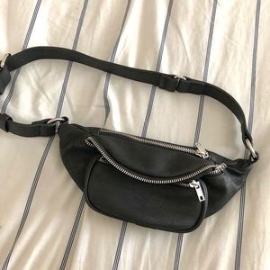 Black faux leather fanny pack